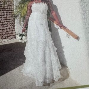 Strapless white wedding dress